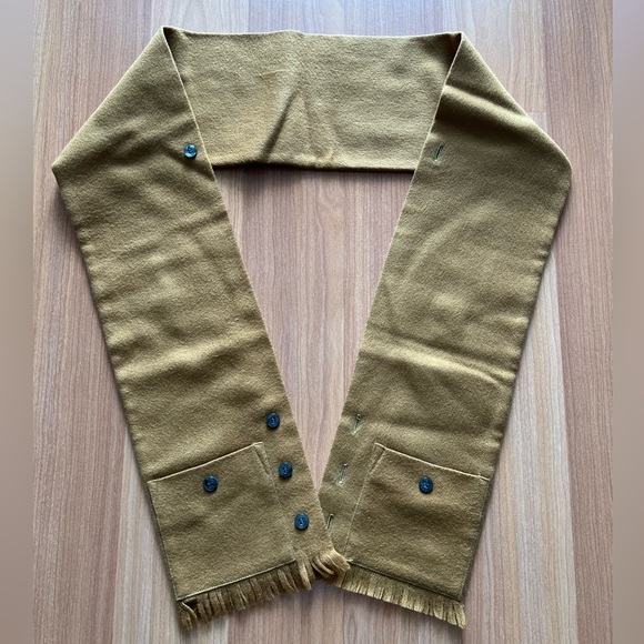 Vintage Sears Scardigan All Wool Button Scarf Vest Tan Fringe - Picture 3 of 10